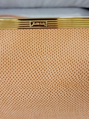 Judith Leiber Peach Lizard-Skin Purse with Gold Trim And Strap